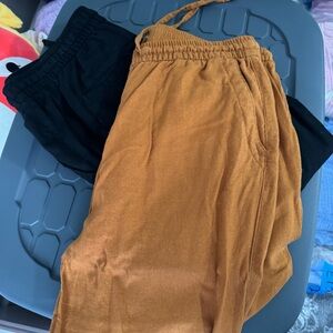 Lot of Two Black & Rust Linen Drawstring Women’s Pants